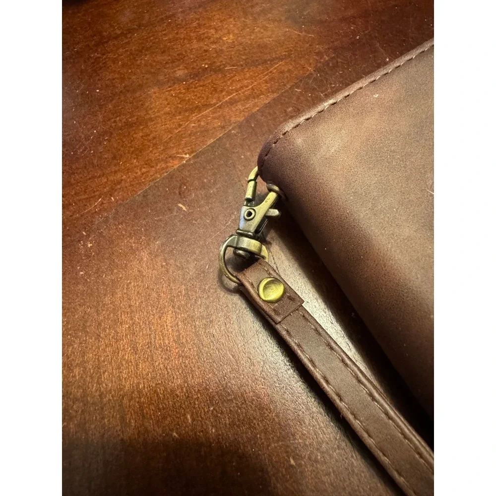 Iphone wallet case‎ brown faux leather Iphone 15 wristlet